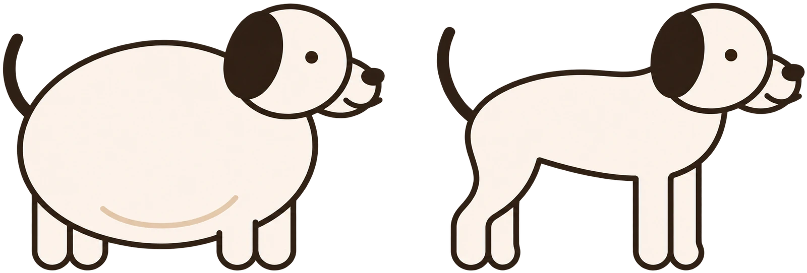 A chubby dog beside its leaner, healthier self